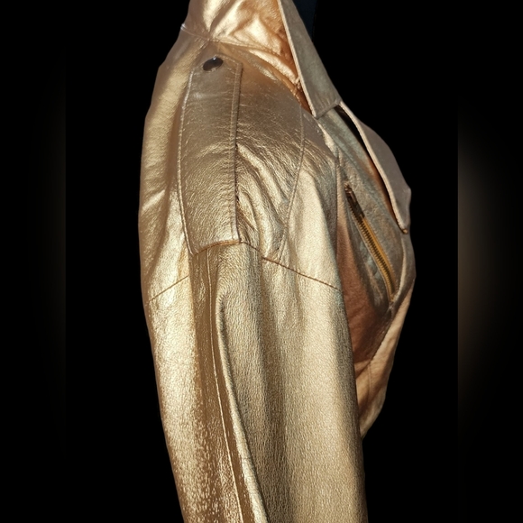 Vintage Leather Metallic Gold 100% Leather Moto Jacket! - Picture 7 of 9